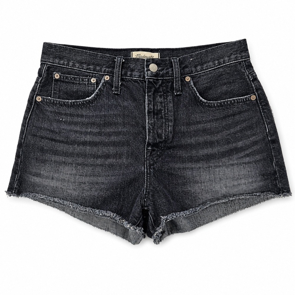 Madewell Shorts Womens 28 30 Relaxed Denim Black High Rise Button Fly Frayed Hem